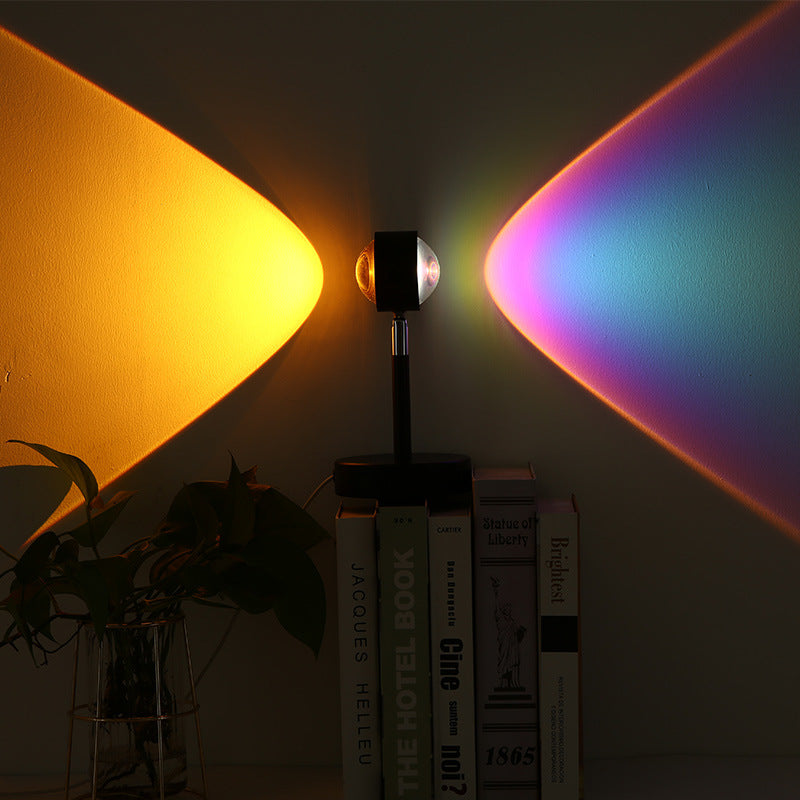 Dual head sunset projection lamp creating rainbow lighting effect